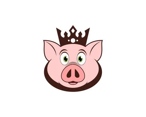 Cute pig head using crown illustration logo Stock Illustration