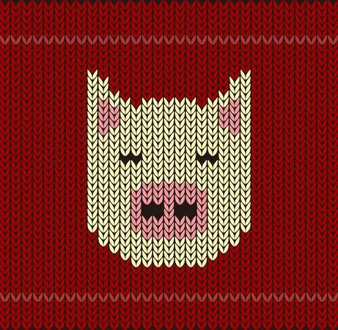 Cute pig on the knitting pattern, Happy new year, vector illustration Stock Illustration