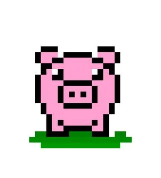 Cute Pig pixel art image. cross stitch pattern vector illustration. Stock Illustration