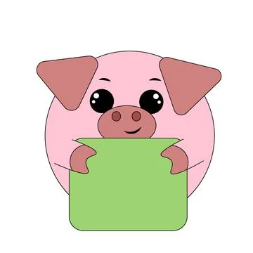 Cute Pig with poster without text in color for congratulation Stock Illustration