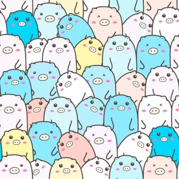 Cute pig seamless pattern background. Vector illustrations for gift wrap desi Stock Illustration