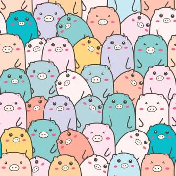 Cute pig seamless pattern background. Vector illustrations for gift wrap desi Stock Illustration