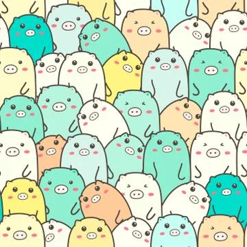 Cute pig seamless pattern background. Vector illustrations for gift wrap desi Stock Illustration