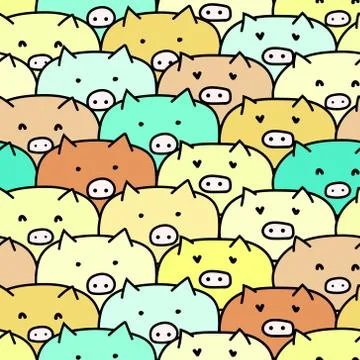 Cute pig seamless pattern background. Vector illustrations for gift wrap desi Stock Illustration