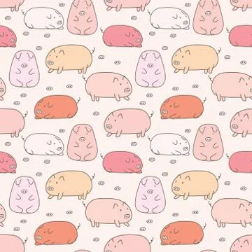 Cute pig seamless pattern background. Vector illustrations for gift wrap desi Stock Illustration