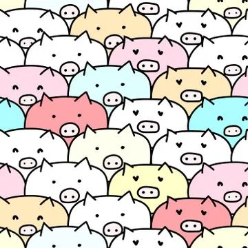 Cute pig seamless pattern background. Vector illustrations for gift wrap desi Stock Illustration
