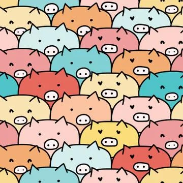 Cute pig seamless pattern background. Vector illustrations for gift wrap desi Stock Illustration