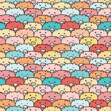 Cute pig seamless pattern background. Vector illustrations for gift wrap desi Stock Illustration