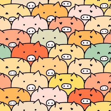 Cute pig seamless pattern background. Vector illustrations for gift wrap desi Stock Illustration
