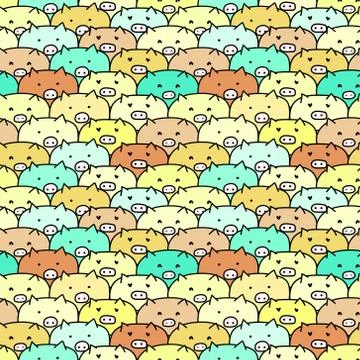 Cute pig seamless pattern background. Vector illustrations for gift wrap desi Stock Illustration