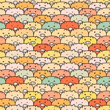 Cute pig seamless pattern background. Vector illustrations for gift wrap desi Stock Illustration