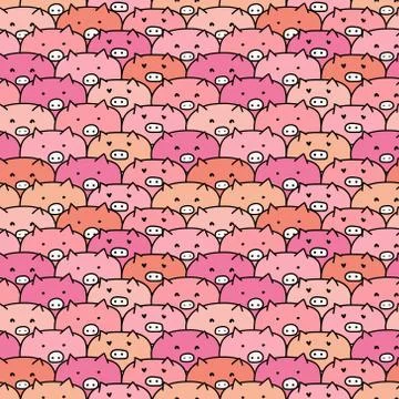 Cute pig seamless pattern background. Vector illustrations for gift wrap desi Stock Illustration
