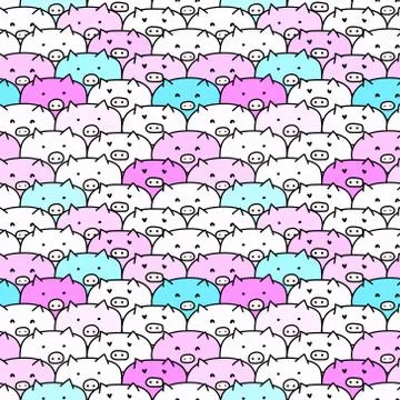 Cute pig seamless pattern background. Vector illustrations for gift wrap desi Stock Illustration