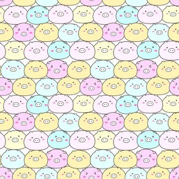 Cute pig seamless pattern background. Vector illustration. Stock Illustration