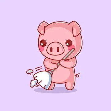 Cute pig is sweeping the floor Stock Illustration