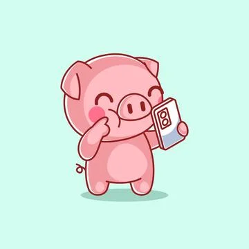 Cute pig taking selfie using smartphone Stock Illustration