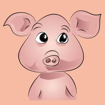 Cute Pig Vector Drawing and Illustration Stock Illustration