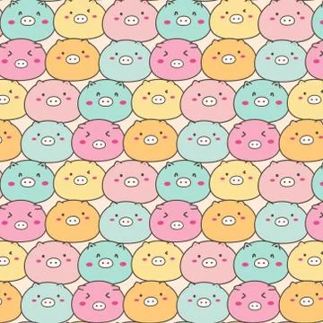 Cute Pig Vector Pattern Background. Handmade Vector Illustration. 스톡 일러스트