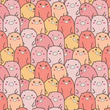 Cute Pig Vector Pattern Background. Fun Doodle. Handmade Vector Illustration. Stock Illustration