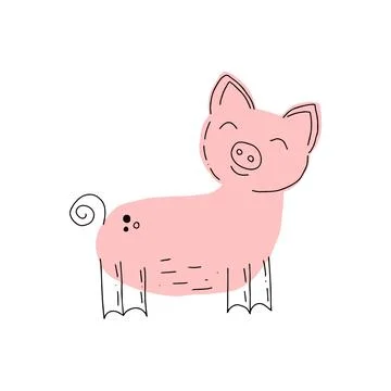 Cute pig vector print, hand drawn, doodle Stock Illustration