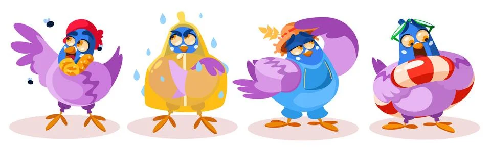 Cute pigeon mascot set with different emotions Stock Illustration