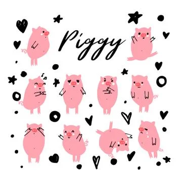 Cute piggy. Vector character. Set of emotional pig. Stock Illustration