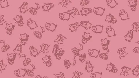 Cute Piglet Doodle Pattern on Pink Background. Stock Footage 319219369