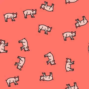Cute piglet pig farm vector seamless pattern Stock Illustration