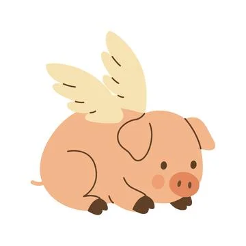 Cute piglet with wings lying down resting. Adorable cartoon flying pig vector Stock Illustration