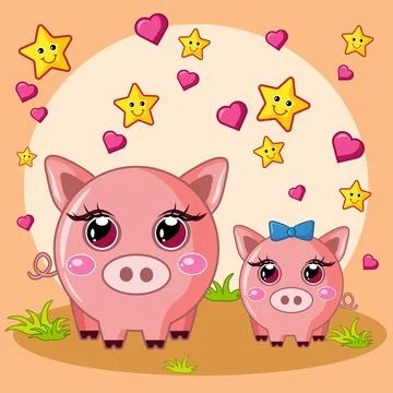 Cute pigs concept. Flora and fauna, nature. Cartoon flat vector illustration. Stock Illustration
