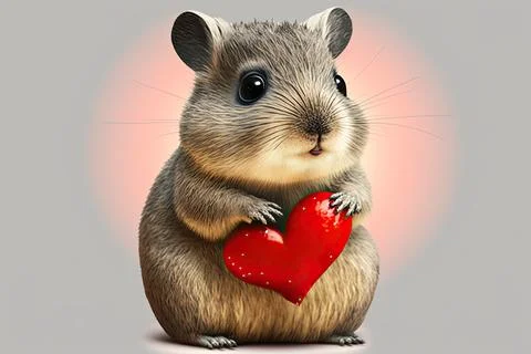Cute  Pika, isolated on a background with red hearts Stock Illustration