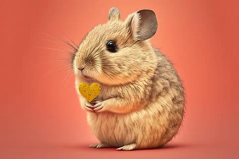 Cute  Pika, isolated on a background with red hearts Stock Illustration