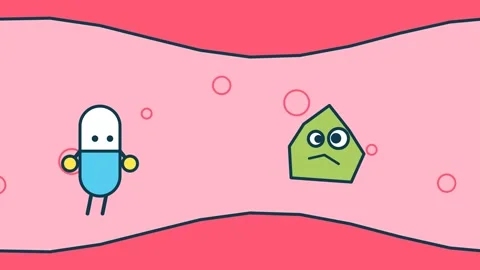 Cute Pill Character Fighting And Destroying Green Bacteria Inside Human Body Stock Footage 340746304