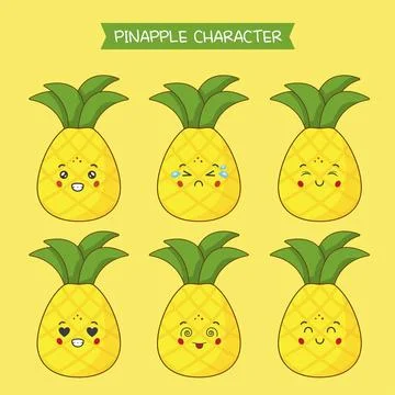 Cute Pinapple Characters With Various Expression Stock Illustration