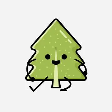 Cute Pine Tree Mascot Vector Character in Flat Design Style Stock Illustration