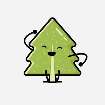 Cute Pine Tree Mascot Vector Character in Flat Design Style Stock Illustration