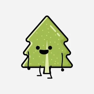 Cute Pine Tree Mascot Vector Character in Flat Design Style Stock Illustration