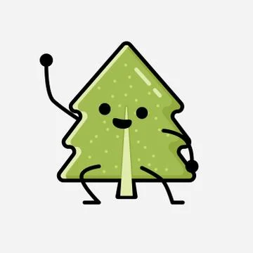 Cute Pine Tree Mascot Vector Character in Flat Design Style Stock Illustration