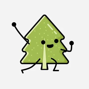 Cute Pine Tree Mascot Vector Character in Flat Design Style 스톡 일러스트