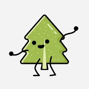 Cute Pine Tree Mascot Vector Character in Flat Design Style 스톡 일러스트
