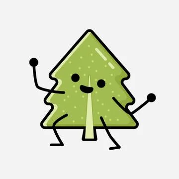 Cute Pine Tree Mascot Vector Character in Flat Design Style Stock Illustration