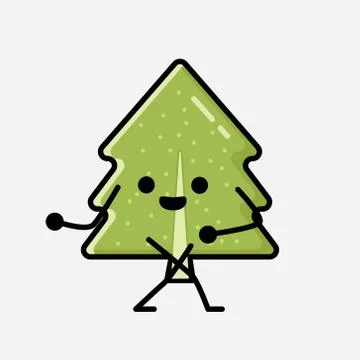 Cute Pine Tree Mascot Vector Character in Flat Design Style Stock Illustration