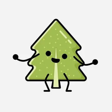 Cute Pine Tree Mascot Vector Character in Flat Design Style イラスト素材