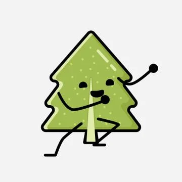Cute Pine Tree Mascot Vector Character in Flat Design Style イラスト素材