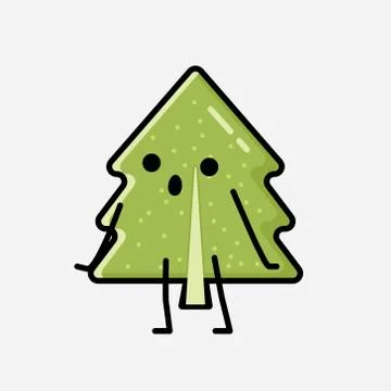 Cute Pine Tree Mascot Vector Character in Flat Design Style Stock Illustration