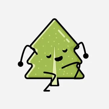 Cute Pine Tree Mascot Vector Character in Flat Design Style イラスト素材