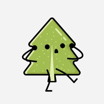 Cute Pine Tree Mascot Vector Character in Flat Design Style Stock Illustration