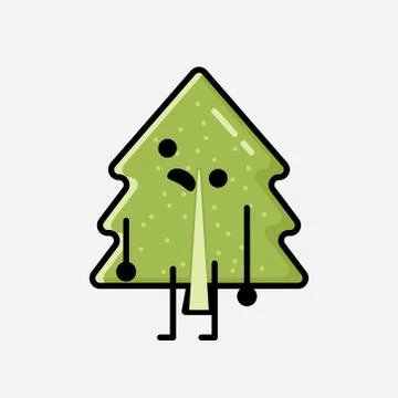 Cute Pine Tree Mascot Vector Character in Flat Design Style Stock Illustration