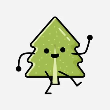 Cute Pine Tree Mascot Vector Character in Flat Design Style Stock Illustration