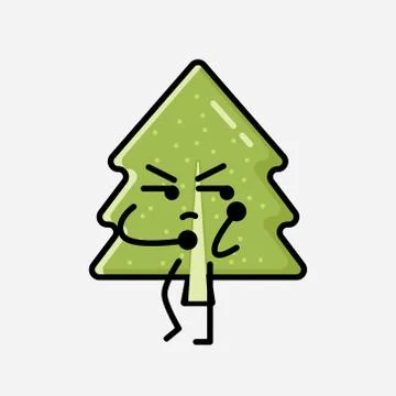 Cute Pine Tree Mascot Vector Character in Flat Design Style 스톡 일러스트